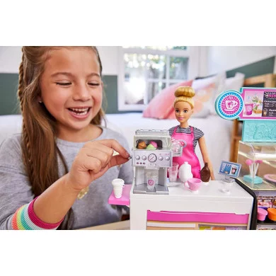 Barbie Playset La Caffetteria con Bambola Curvy Bionda