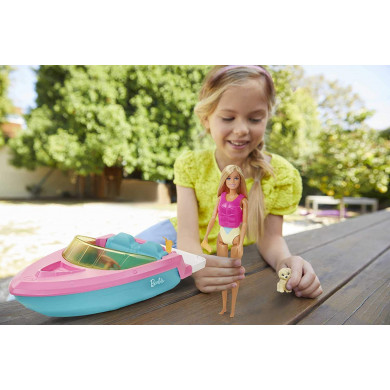Barbie Playset con Bambola Bionda Motoscafo Galleggiante GRG30