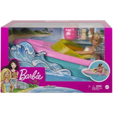 Barbie Playset con Bambola Bionda Motoscafo Galleggiante GRG30