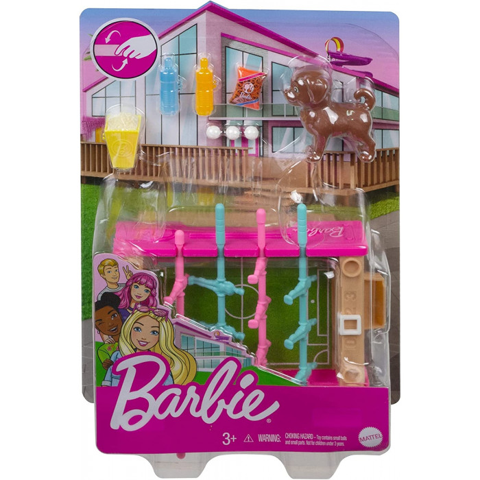 Barbie Playset Serata Giochi con Mini Bambola Cucciolo Biliardino GRG77