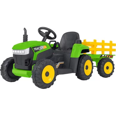 Trattore Elettrico Verde con rimorchio staccabile modalità radio comando