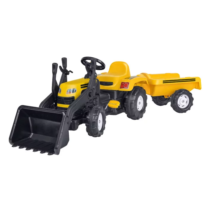 Trattore a pedali con rimorchio e scavatore Dolu