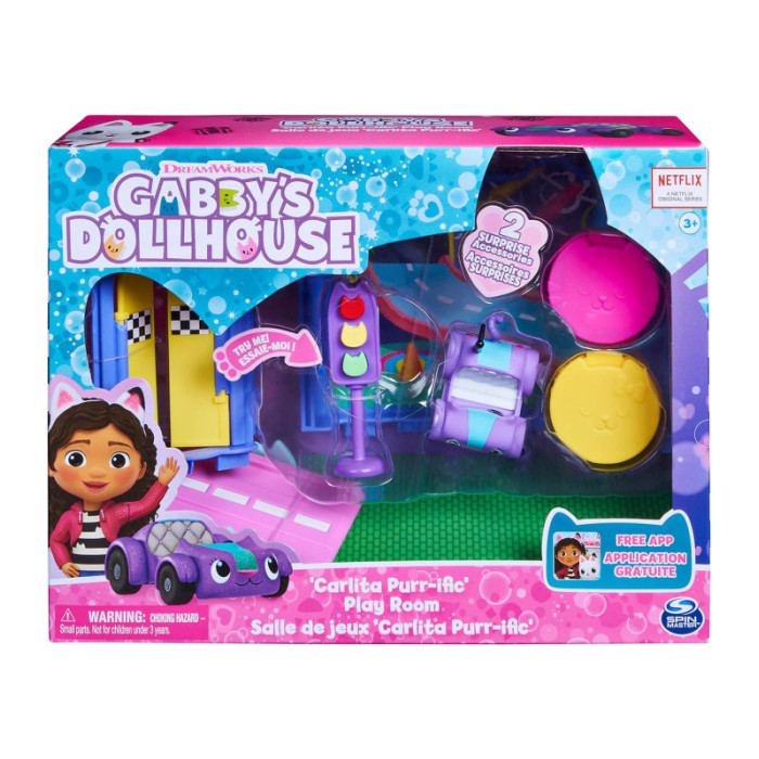 Gabby's Dollhouse, Stanza dei Giochi Purr-ific con la macchinina Giocattolo Carlita