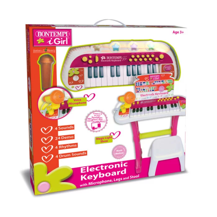 Tastiera Rosa elettronica a 24 tasti con microfono gambe e sgabello 13 2471