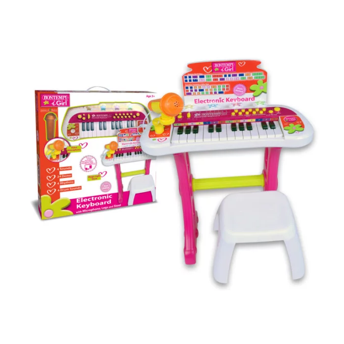 Tastiera Rosa elettronica a 24 tasti con microfono gambe e sgabello 13 2471