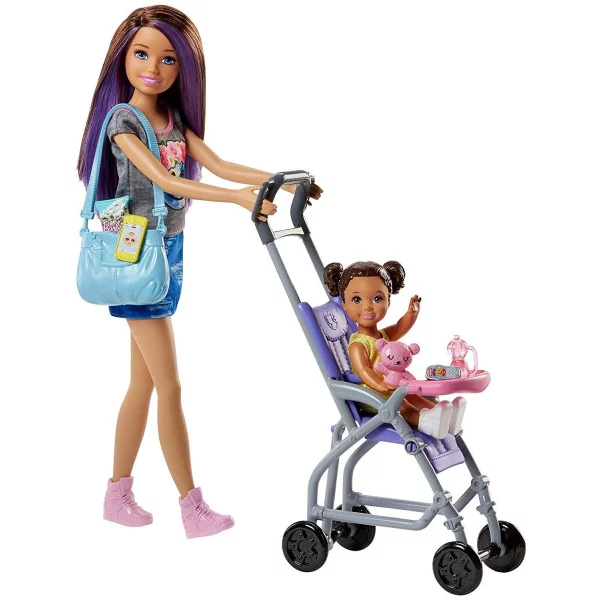 Barbie Babysitter Bebè e Passeggino Playset con Bambola Skipper e Accessori Mattel FJB00