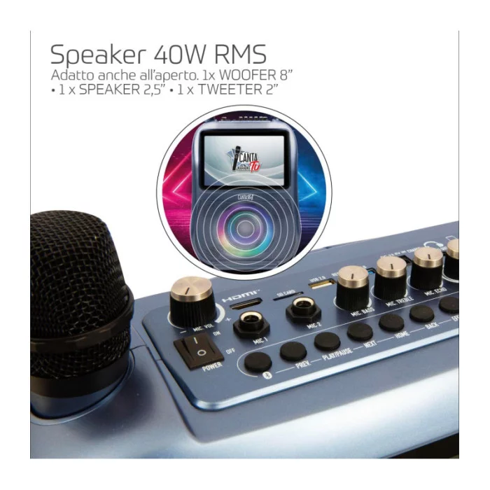 Canta Tu Karaoke Professionale 2023 Completo con Microfono Wireless Blu