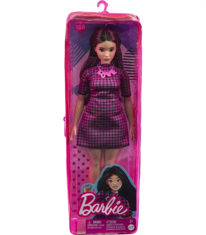 Barbie Fashionistas Bambola Curvy Capelli Neri Vestito a Quadri