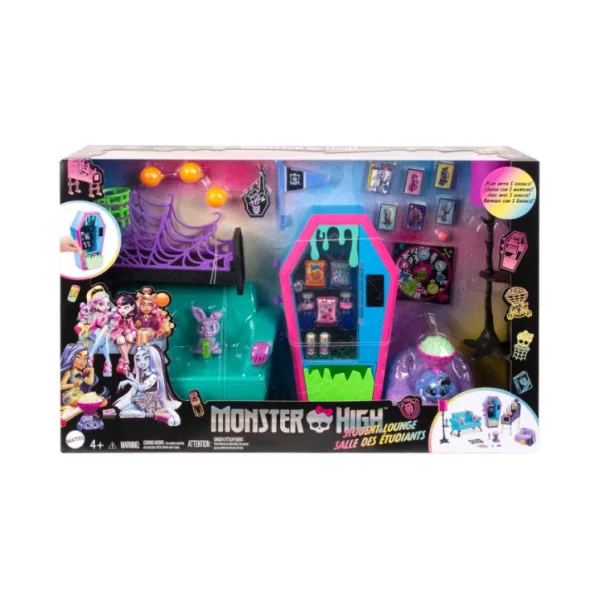 Monster High - Sala Studio, Playset con 2 mostramici e mobili per la casa delle bambole HRP57