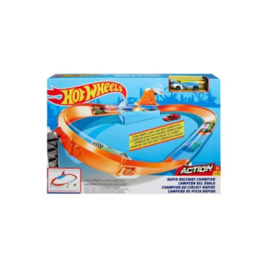 Hot Wheels, Playset Pista Sfida di velocità e Curva Estrema con Macchinina GJM75