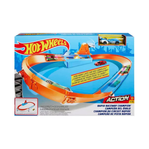 Hot Wheels, Playset Pista Sfida di velocità e Curva Estrema con Macchinina GJM75