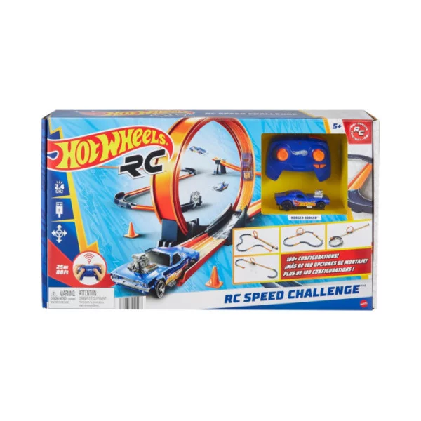 Hot Wheels Sfida di velocità Pista con Veicolo radiocomandato in Scala 1:64 HXX45