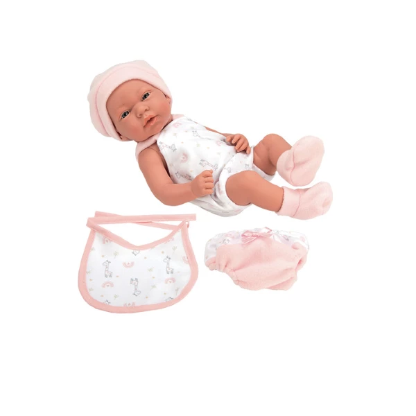 Real Baby Bebe 38 cm – Bambola Neonato Realistica in Vinile con Vestitino Fantasia, Cappellino, Scarpine e Accessori