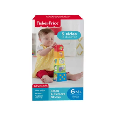 Fisher-Price Blocchi degli Animali, set di 5 blocchi colorati con facce illustrate CDC52