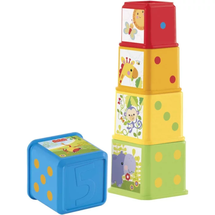 Fisher-Price Blocchi degli Animali, set di 5 blocchi colorati con facce illustrate CDC52