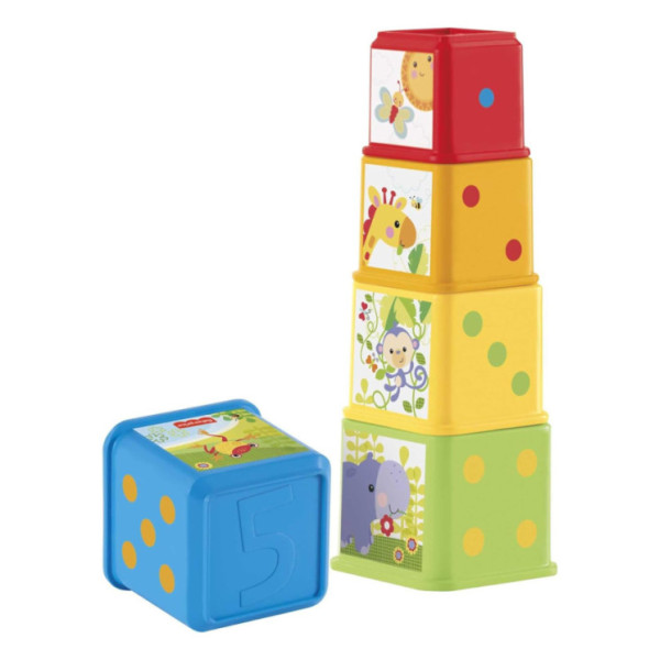 Fisher-Price Blocchi degli Animali, set di 5 blocchi colorati con facce illustrate CDC52