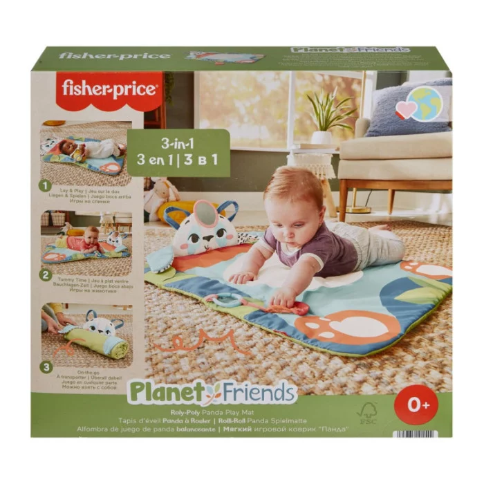 Fisher-Price Amici del Pianeta - Tappetino Panda, con gioco frusciante e specchietto agganciabile inclusi HKD65