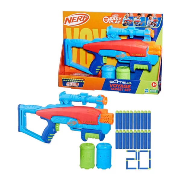 Nerf Elite Junior Voyage Target Set – Blaster Facile con 20 Dardi e 2 Bersagli, per Bambini dai 6 Anni