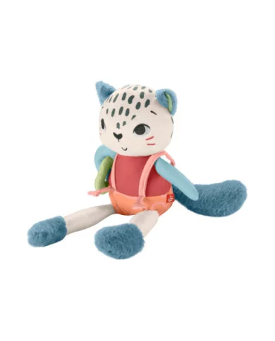 Fisher-Price Leopardino Scopri e Gioca, peluche sensoriale in tessuto riciclato con attività – Dai 3 mesi in su
