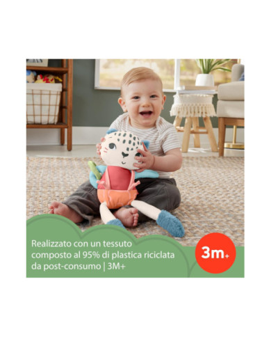 Fisher-Price Leopardino Scopri e Gioca, peluche sensoriale in tessuto riciclato con attività – Dai 3 mesi in su