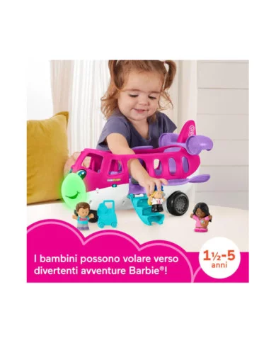 Fisher-Price Little People Barbie Aereo con luci, suoni, Barbie, Ken, pilota e valigia – 18+ mesi, multilingua