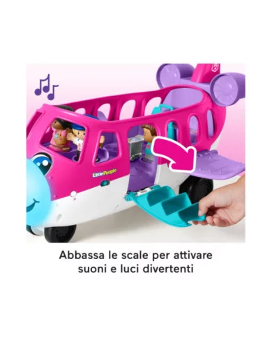 Fisher-Price Little People Barbie Aereo con luci, suoni, Barbie, Ken, pilota e valigia – 18+ mesi, multilingua
