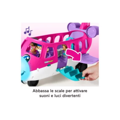 Fisher-Price Little People Barbie Aereo con luci, suoni, Barbie, Ken, pilota e valigia – 18+ mesi, multilingua