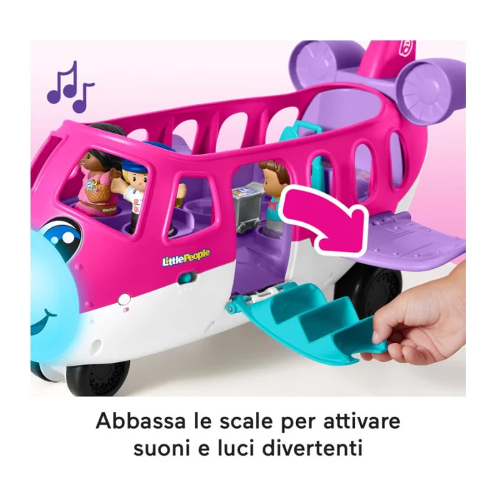 Fisher-Price Little People Barbie Aereo con luci, suoni, Barbie, Ken, pilota e valigia – 18+ mesi, multilingua