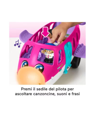 Fisher-Price Little People Barbie Aereo con luci, suoni, Barbie, Ken, pilota e valigia – 18+ mesi, multilingua