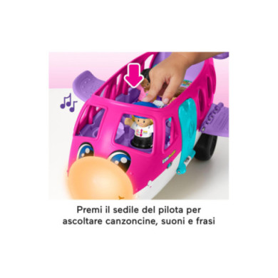 Fisher-Price Little People Barbie Aereo con luci, suoni, Barbie, Ken, pilota e valigia – 18+ mesi, multilingua