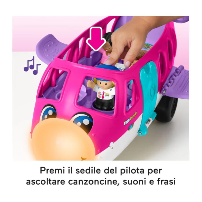 Fisher-Price Little People Barbie Aereo con luci, suoni, Barbie, Ken, pilota e valigia – 18+ mesi, multilingua