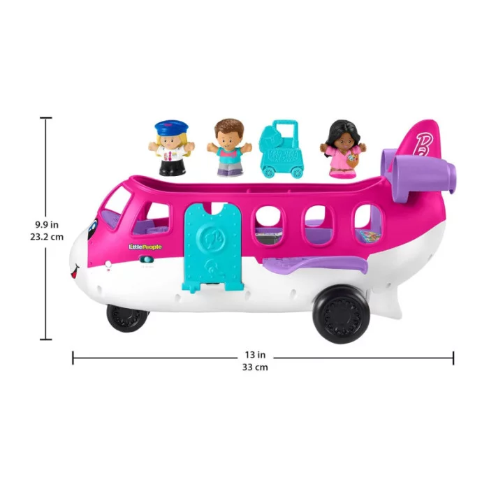 Fisher-Price Little People Barbie Aereo con luci, suoni, Barbie, Ken, pilota e valigia – 18+ mesi, multilingua