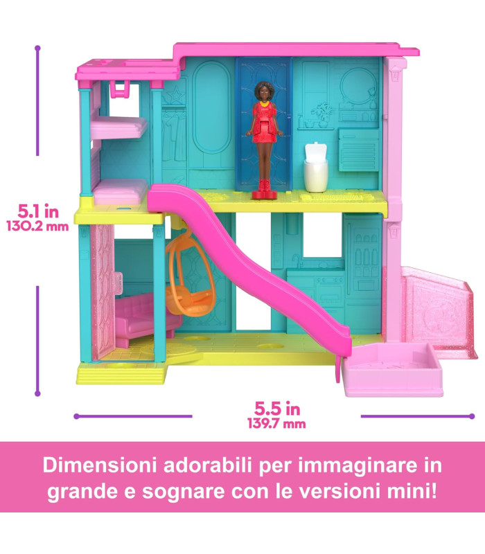 Barbie Mini Casa dei Sogni con bambola sorpresa, mobili, piscina