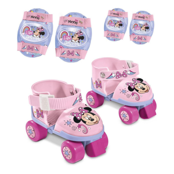 Pattini Minnie Regolabili 4 Ruote Taglia 22-29 con Borsa, Ginocchiere e Gomitiere – da 3 Anni