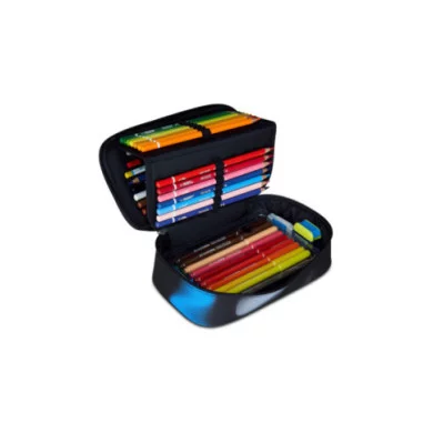 Astuccio Quick Case Seven Freethink Boy – 45 pezzi, completo, fantasia sfumature blu-nero, pratico e compatto