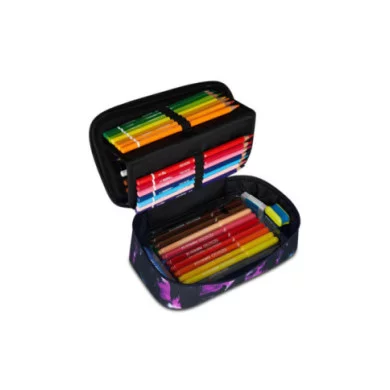 Astuccio Quick Case Seven Freethink Girl – 45 pezzi, completo, fantasia macchie viola-nero-bianco, pratico e compatto