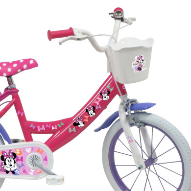 Bicicletta Bambina 16 Pollici Minnie Mouse 5-7 Anni, con Cestino e Rotelle, Sella e Manubrio Regolabili