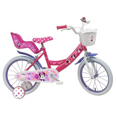 Bicicletta Bambina 16 Pollici Minnie Mouse 5-7 Anni, con Cestino e Rotelle, Sella e Manubrio Regolabili