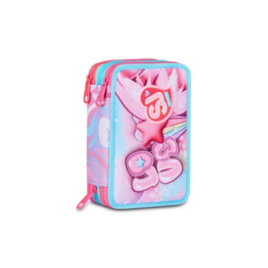 Astuccio 3 Zip SJ Gang Plushy Rabbit – 45 pezzi, completo, fantasia rosa con coniglietto, scuola primaria e media