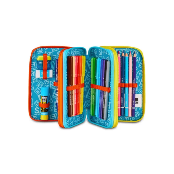 Astuccio 3 Zip SJ Gang Dragon Glide - 45 pezzi, completo scuola, con drago stampato, triplo scomparto colorato