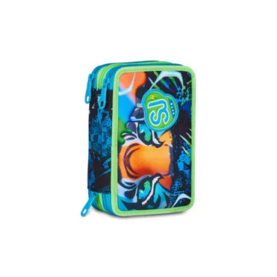 Astuccio 3 Zip SJ Gang Air Tiger – 45 pezzi, completo scuola, fantasia tigre jungle fluo, triplo scomparto robusto