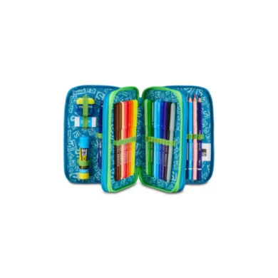 Astuccio 3 Zip SJ Gang Air Tiger – 45 pezzi, completo scuola, fantasia tigre jungle fluo, triplo scomparto robusto