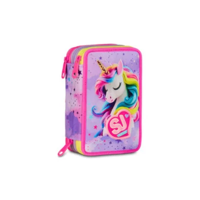 Astuccio 3 Zip SJ Gang Fable Journey – 45 pezzi, fantasia unicorno arcobaleno, completo scuola bambine