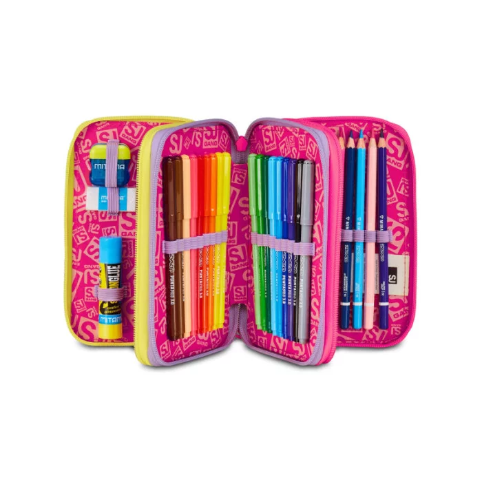 Astuccio 3 Zip SJ Gang Fable Journey – 45 pezzi, fantasia unicorno arcobaleno, completo scuola bambine