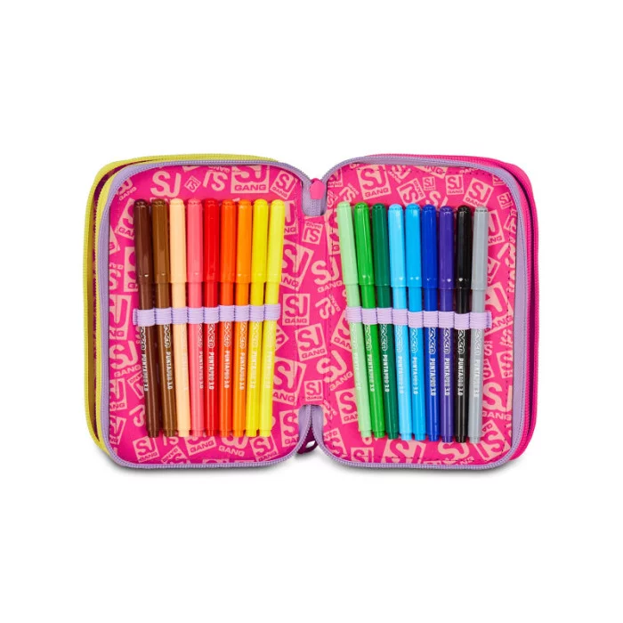 Astuccio 3 Zip SJ Gang Fable Journey – 45 pezzi, fantasia unicorno arcobaleno, completo scuola bambine