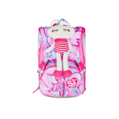 Zaino estensibile SJ Gang Plushy Rabbit – 24 Lt, rosa con peluche coniglio, orecchie mobili e fondo rinforzato