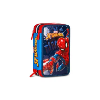 Astuccio 3 zip Spider-Man con corredo Mitama – completo scuola, 26 pezzi, PVC imbottito, fantasia supereroe Marvel
