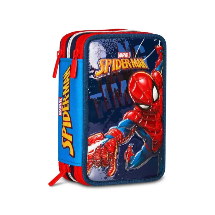 Astuccio 3 zip Spider-Man con corredo Mitama – completo scuola, 26 pezzi, PVC imbottito, fantasia supereroe Marvel