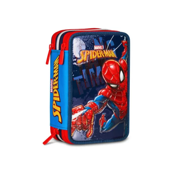 Astuccio 3 zip Spider-Man con corredo Mitama – completo scuola, 26 pezzi, PVC imbottito, fantasia supereroe Marvel