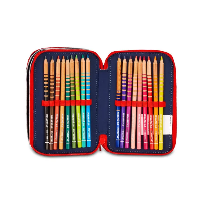 Astuccio 3 zip Spider-Man con corredo Mitama – completo scuola, 26 pezzi, PVC imbottito, fantasia supereroe Marvel